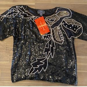 Vintage Jean For Joseph Le Bon Short Sleeve Sequins Blouse New Old Stock Size M